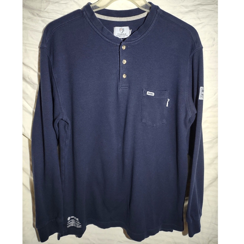 Tyndale Mens‎ Navy Blue LS Henley Insect Repellant Arc Rated Flame Resistant XL